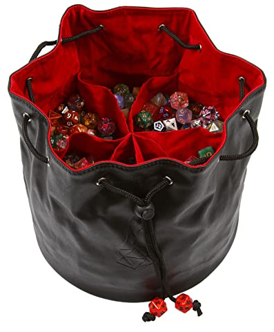 Forged Dice Co. Pouch of The Endless Hoard Dice Bag - Holds Over 1,000 Polyhedral Dice - Dice Storage Bag with 7 Pockets - Perfect for Bulk Dice - Black/Red