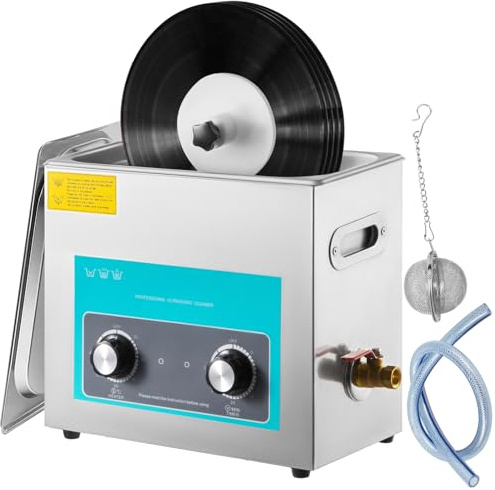 VEVOR Limpiador Ultrasónico, 6L Limpiador para Discos de Vinilo, con Cesta Limpiador Ultrasónico Profesional Temporizador y Calentador 40kHz 180W Limpiador Ultrasónico de Acero Inoxidable