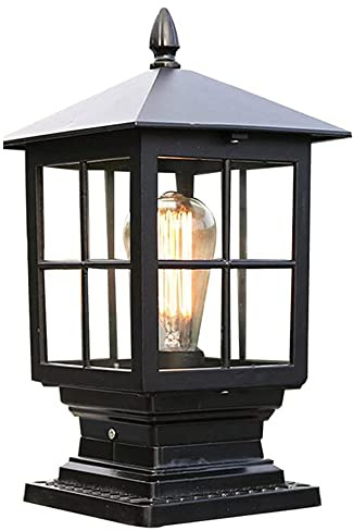 Chao Zan Short Post Light Bollard Outdoor Pedestal Lantern Traditional Vintage Garden Lamp Weatherproof IP55 Corrosion Resistant Outside Patio Terrace Rust Proof Coastal Exterior E27 (Black)