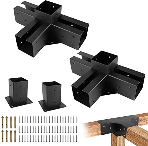Nopwer Pergola Pavillon-Halterungs-Set, 4-Wege-Eckhalterung für 10,2 x 10,2 cm Holzbalken