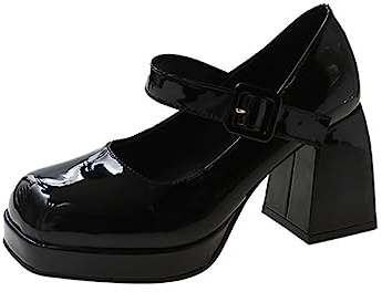 Zapatos Mary Jane de Plataforma para Mujer, Zapatos de tacón con Plataforma gótica Lolita en el Tobillo con Punta Dulce, Zapatos de Plataforma Gruesos, Zapatos de Vestir de Charol
