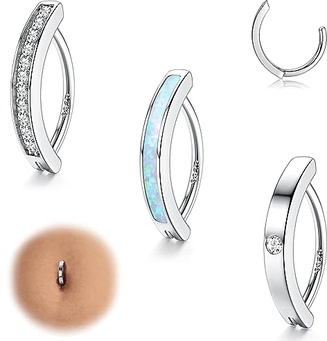 FIOROYAL 3 Stück 14G Bauchnabelpiercing Gold/Silber für Frauen, Bauchnabelpiercing Silber 925, Hypoallergene Clicker Bauchnabelpiercing Ring Reverse Curved Piercing Bauchnabel