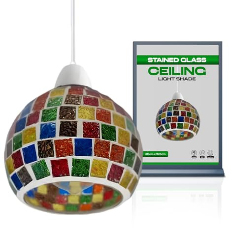 Vintage Mosaic Glass Pendant Light Shade Multi Color Flat Tempered Sphere Ceiling Hanging Lamp Fixture for Home, Bedroom, Café, Restaurant Decor Lighting (Style 3)