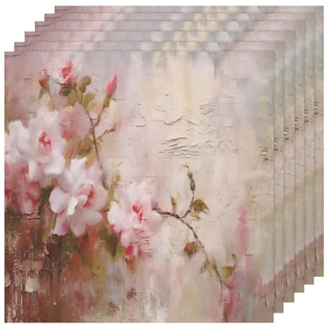 Stoffservietten mit Vintage-Blumenmuster, Polyester, waschbar, Urlaub, wiederverwendbar, dekorative Servietten für den täglichen Gebrauch, für Esszimmer, Veranstaltungen, Hochzeit, 50,8 x 50,8 cm, 6