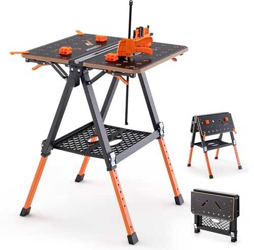 GOPLUS 2 in 1 Werkbank klappbar, Arbeitstisch höhenverstellbar mit 454 kg Kapazität, 4 Spannbacken, 2 Schnellspannern, multifunktionaler Werktisch Sägebock für Lager, Fabrik, Werkstatt
