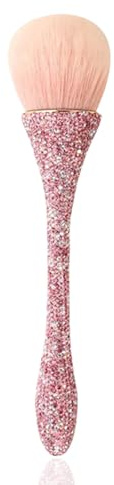 WOKOTO 1pcs Pink Shiny Rhinestone Nail Art Dust Brushes For Acrylic Nails Powder Remover Brushes Loose Face Cosmetics Blending Liquid Foundation Powder Make Up Brushes Nail Trimming Cleaning Tools