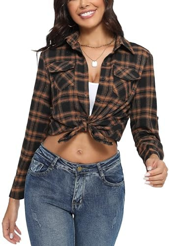 Yukiuiny Chemisier Carreaux 100% Coton Femme Chemise Bucheron Western T Shirt Casual Décontractée Classique Retro Ecossaise Flanelle Blouse Gilet Vintage