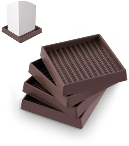 Rustark 4Pcs 50mm 2 Inch Brown Square Rubber Caster Cups Non Slip Furniture Square Pads Coasters Square Pads Hardwoods Floors Protectors Non Skid Square Furniture Feet Caps for Bed Couch Tables Chair