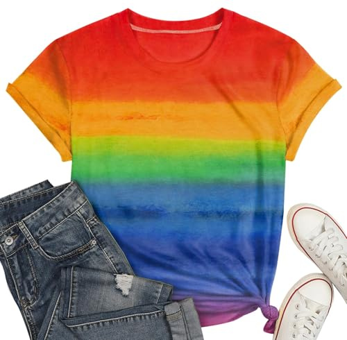 Batik T-shirt för kvinnor slips dye teskjorta sommar ledig lös skjorta toppar, Flerfärgad f, M