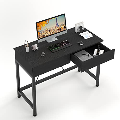 CAIYUN Schreibtisch mit 2 hölzernen Schubladen, Home Office Computertisch mit Lagerung, einfache Moderne Kinder Schreibtisch, Arbeit Studie PC Tisch Officetisch für kleine Räume(Schwarz, 100x50x73cm)