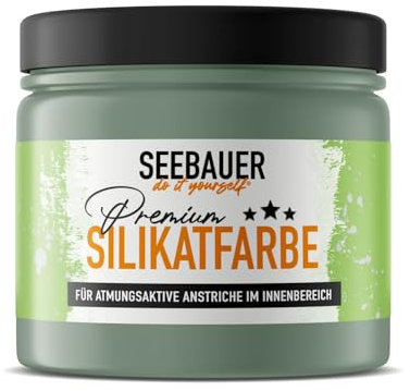 SEEBAUER diy Silikatfarbe Grün 300ml für Innen (No. 763 Nordic Wood) Atmungsaktive Mineralfarbe für Allergiker - Abwaschbare Wandfarbe - Grüntöne hohe Deckkraft