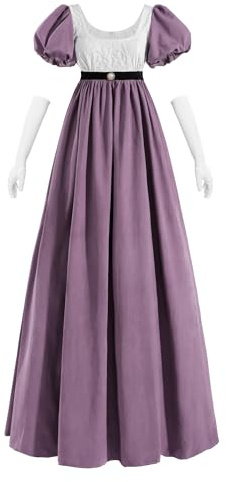 Fiamll Regency, abito da donna Jane Austen, linea ad A, stile impero, abito vittoriano, con sciarpa, abito da sera, viola., M