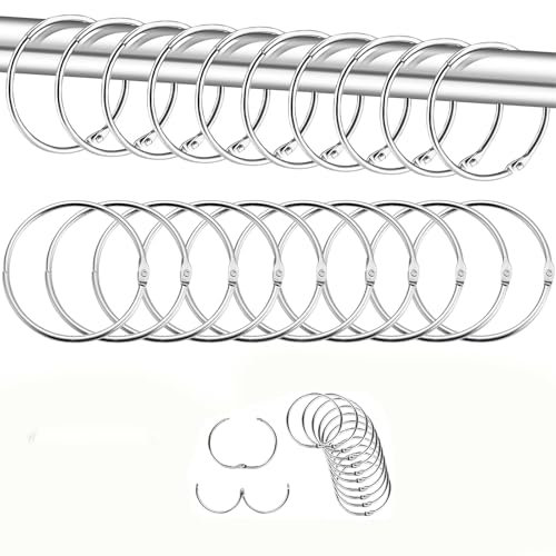 HUATEEN Curtain Rings,20 Pieces Black Shower Curtain Rings Rustproof Metal Shower Curtain Hooks Smoothly Round Shower Rings Curtain Rings Metal for Bathroom,Changing Room,Windows,Home Decoration