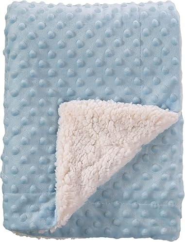 Manta Bebe Recien Nacido 80x110cm 100% Poliéster, Terciopelo, Suave, Cómoda, Cálida, 3 Diseños: Topos con Elefante, Osito Bordado, Topos con Sherpa y Topos Liso. (Azul, Liso Topos Sherpa)