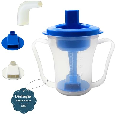 CuraVita - Tasse de Dysphagie pour Adultes - Tasse Médicale à Débit Régulé 5cc/10cc - Sécurité pour Boire en Position Assise ou Allongée - Dysphagie pour AVC, Parkinson et Mobilité Réduite