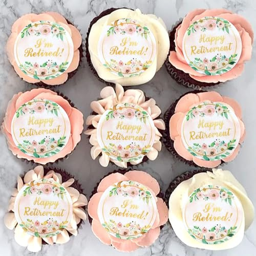 40PCS Edible Happy Retirement Cupcake Toppers New Journey Begins No Work Zone Adventure Begins Cupcake Picks Retirement Theme Farewell Birthday Party Cake Decorations Supplies pink (pink2)