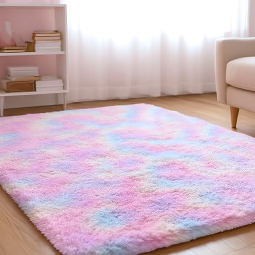 XSIVOD Hochflor Teppich Regenbogen 160x230 cm, Weicher Teppich Wohnzimmer | Waschbarer flauschiger Hochflor Teppich, rutschfeste Matte für Schlafzimmer, Kinderzimmer und Büro, moderner weicher Teppich