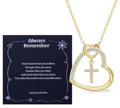 Alissl Heart Cross Necklace for Little Girls Daughters Granddaughters Nieces，Baptism First Communion Confirmation Easter gifts for Teens Kids Toddler
