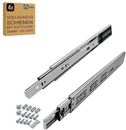 SOTOOLS 2 Paar Vollauszug Schubladenschienen, 350 mm, max. 45 kg | Soft-Close-Vollauszug aus Stahl, kugelgelagert, für Schubladen, Möbel, Werkstatt, Küchenschränke und Schrankauszug.