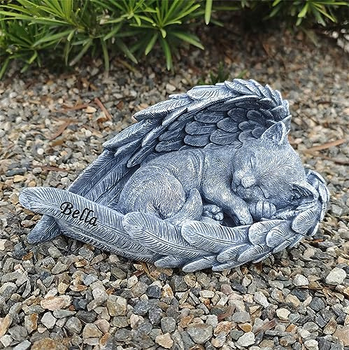 Personalisierte Gartenkatzen-Gedenkstatue, friedliches schlafendes Kätzchen, Engelsstatue, Friedhofsmarker, Beileidskatze, Gedenkgeschenk, Verlustgeschenk, Outdoor.
