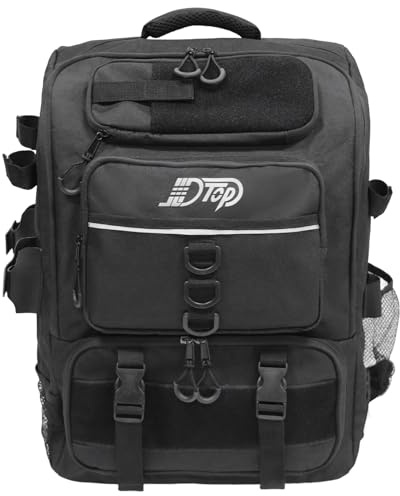 JLDTOP Angelrucksack mit 4 Tabletts Boxen, 36L Angelbahn mit Rutenhaltern, wasserdichte Aufbewahrungstasche für Angelausrüstung und Ausrüstung, Geschenk für Angler (Schwarz)