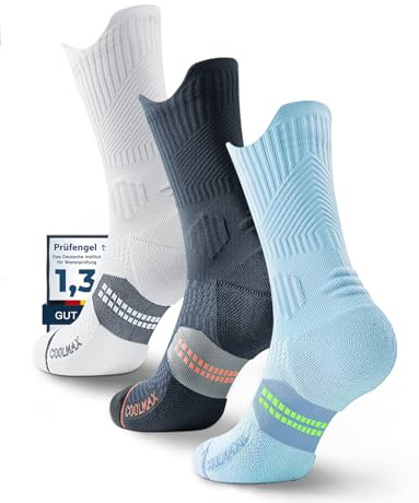 Juclise Chaussettes de Compression en Bambou pour Course, Randonnée, Cyclisme, Entraînement, Coolmax (FR/ES, Numérique, 42, 47, Taille normale, Taille normale, Blanc+Charbon De Bois+Bleu Caroline)