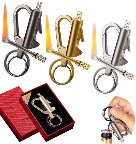3 st Permanent Tändsticka/Fire Starter i Metall, Tändare med Eldstål och Nyckelring, Vattentät, Återanvändbar för Friluftsliv, Camping och Överlevnad (Gold+Silver+Black)