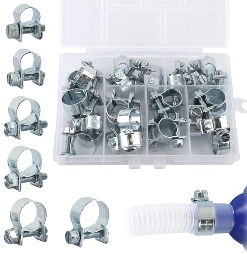 Riisoyu 30 Pièces Mini Colliers de Serrage, 7-15mm Colliers de Serrage pour Tuyau de Carburant Réglables Collier Durite Tuyau à Essence Diesel pour Conduite de Carburant Tuyau D'éChappement