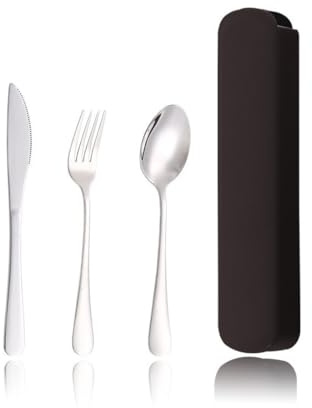 GNALIA Cubiertos De Acampada 4 Unidades Plata Acero Inoxidable 20.0Cm X 4.3Cm Con Estuche Hebilla Para Trabajo Escuela Camping