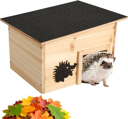 mucHome Igelhaus Winterfest, Bausatz aus Holz, 32x26x20,5 cm wetterbeständiger Unterschlupf mit Trennwand Igelhotel mit Boden (2 Kammern) Unterschlupf im Garten - Igelfutterhaus