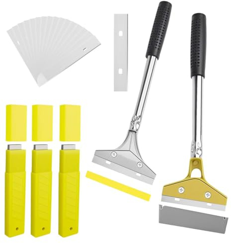 SENLINLIN Kit Décapage Papier Peint, 2 Grattoirs & 30 Lames de Rechange (4″) avec Gaine de Protection – Poignée Caoutchouc Antidérapante, idéal pour Peinture Murale, Colle Carrelage, Autocollants