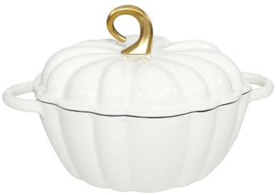 Forno olandese per zucca Pentola in ghisa smaltata a forma di zucca, pentola for zuppa(White)