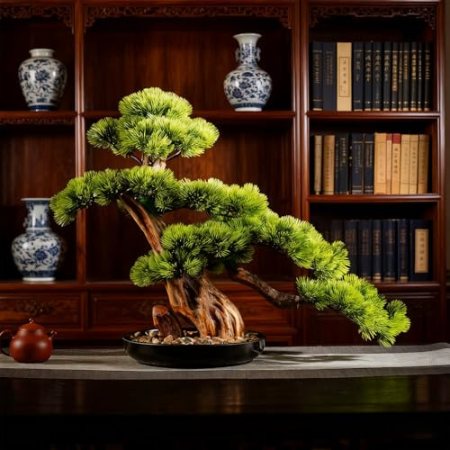 Künstlicher Bonsai Baum 45CM mit Keramik Blumentopf - Ideale Kunstpflanze für Schreibtisch, Arbeitszimmer und Bürodekoration