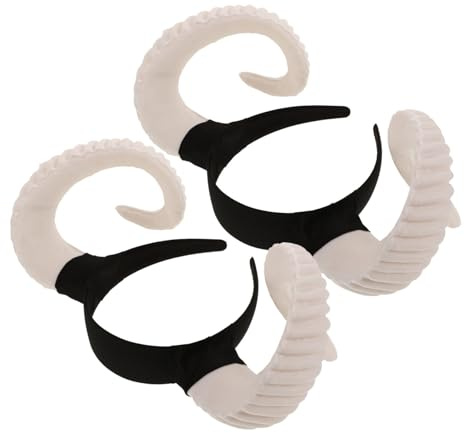 Yardwe 2pcs Ram Horn Headband Sheep Ears Cosplay Costume Headwear Hair Band for Men Women Halloween Event Animal Dress-up Prop