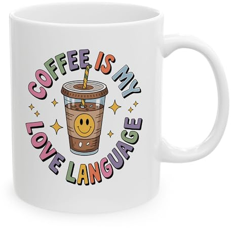 IVISION LEARNING LTD Coffee Is My Love Language White Ceramic Mugs, Drinking Cups, 11oz 15oz