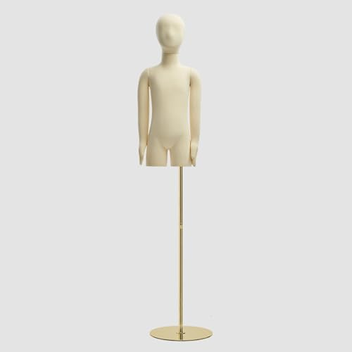 Manichino Flessibile per Bambini, Supporto per manichino Regolabile con Base Rotonda per vetrina Sartoriale, Corpo di manichino da sarta per Bambini e Bambine (Oro, 8 Anni)