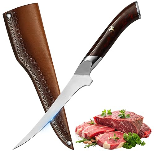 Bodacious Knives Handmade Fillet Knife, High Carbon Stainless Steel Boning Knife, Professional Ultra Sharp Fish knife with Ergonomic Handle, Black Tortoise