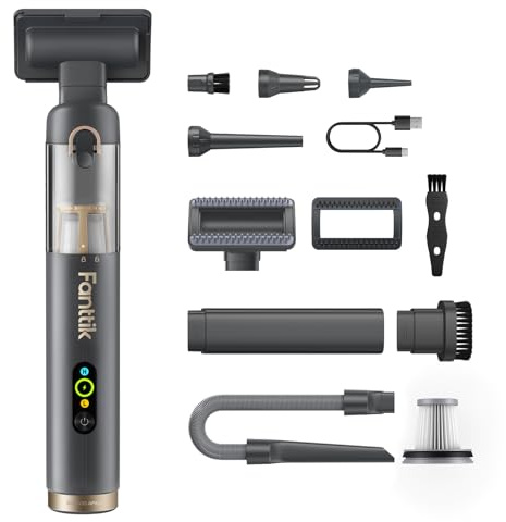 Fanttik Slim V10 APEX kabelloser Autostaubsauger, 4-in-1 Tragbarer, Grau | Mini Handstaubsauger mit 19 kPa Saugkraft, Smarter Digitalanzeige, 2 Saugmodi für Auto, 3D‑Drucker, Bürotisch und Tastaturen