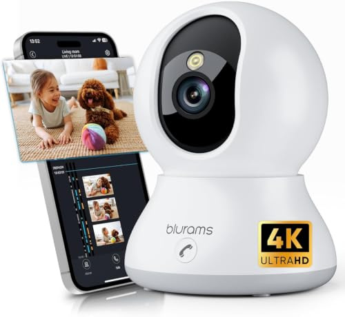 blurams 4K Pet Camera, 8MP Indoor Home Security Camera, 360° Pan Tilt Rotation, AI Smart Detection, One-Touch Call, Two-Way Audio, Colour Night Vision, Baby Monitor, 2.4G/5G WiFi, Alexa Support