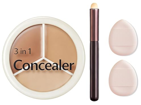 Full Cover Correttore Palette 3 in 1 Crema 3 Colori Correttore Contour con Brush, Corrects Dark Circles Red Marks & Softens Fine Lines, Contours, Impermeabile a lunga durata
