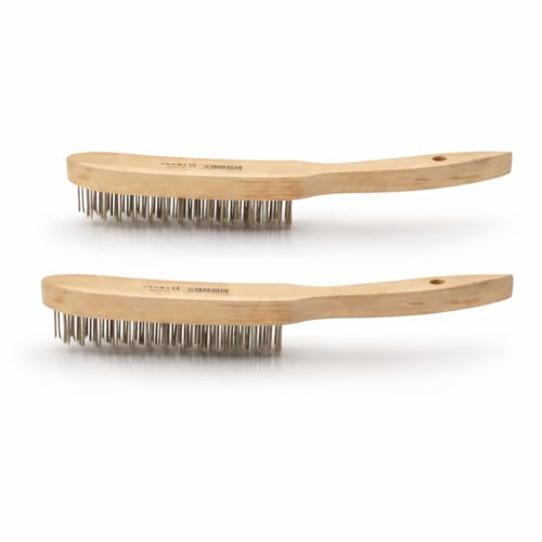 JD Brands 3 Row Steel Wire Brush with Wooden Handle | Heavy Duty Rust, Paint & Metal Cleaning Brush | Hand Wire Brush for DIY & Workshop Use (2 Pack)