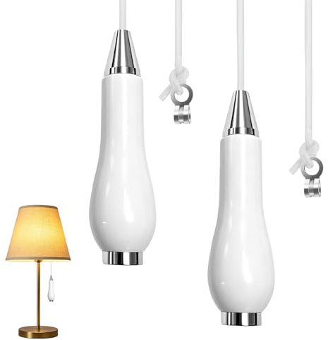 Light Pulls for Bathroom, Pull Cord Light Switch Bathroom, Bathroom Light Pull Cord with Ceramic Gourd-Shaped Handle and 1.5 Meter Cord for Safe Lighting Control in Humid Areas, 2-Pack White Pull Cord