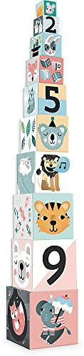 Stapelwürfel Tiere Michelle Carlslund für Baby ab 12 Monaten aus Holz | Spielerisches Stapeln und Stecken -buntes illustriertes Design -regt Feinmotorik und Logik an -schönes Geschenk zur Geburt
