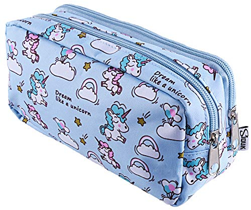 SIQUK Einhorn Federmäppchen Federtasche Große Kapazität Bleistiftbeutel Doppelreißverschlüsse Einhorn Bleistiftbeutel für Mädchen Jungen und Erwachsene