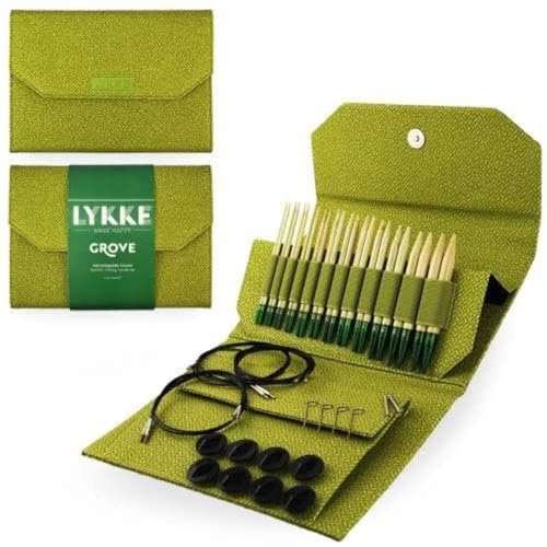 LYKKE Grove Rundstricknadel-Set, Bambus, auswechselbar, 12,7 cm Grüner Korbgeweb-Effekt