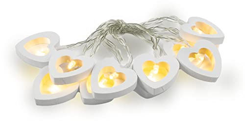 Premium-Lichterkette mit Herzen aus Holz - batteriebetrieben - 10 LEDs mit warmem Licht