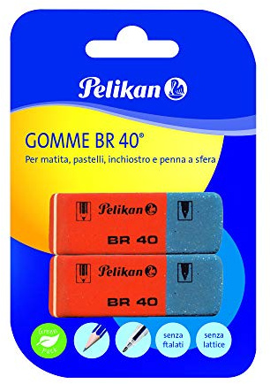 Pelikan Gomme da Cancellare BR40, Gomma Bianca per Matita, Pastelli, Inchiostro e Penne a Sfera, Adatta per Disegno Tecnico Artistico e Uso Scolastico, Confezione da 2 Pezzi