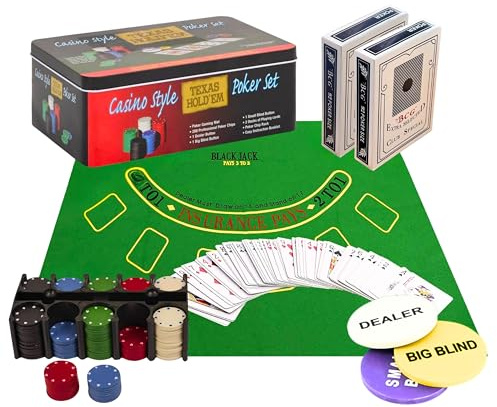 ALAYSTAR 200 Piece Professional Casino Texas Hold'em Poker and Blackjack Game Play Set with Strong Gift Tin Box