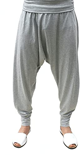 SAVARI | Pantalones Harem Sin Bolsillos | Étnico | Comodos | Pantalón Ideal para Yoga, Pilates y Danza | Unisex | Tiro Bajo y Cintura Ancha | Lisos | Tallas Grandes Disponibles | Gris | Talla XXL