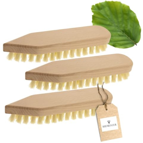 3X HOFMEISTER® Scheuerbürste Holz mit Fibre-Borsten – Wurzelbürste für Töpfe, Bretter und Fliesen, spitz-runde Form für Ecken und Kanten, hitzebeständig, Buche, 21 cm